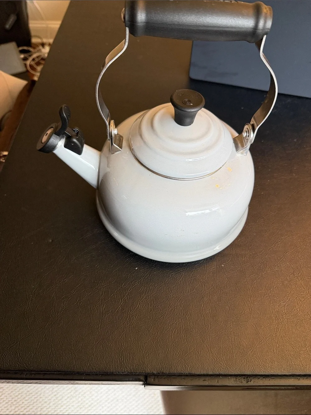 Le cruset Classic White Whistling Tea Kettle with Black Handle